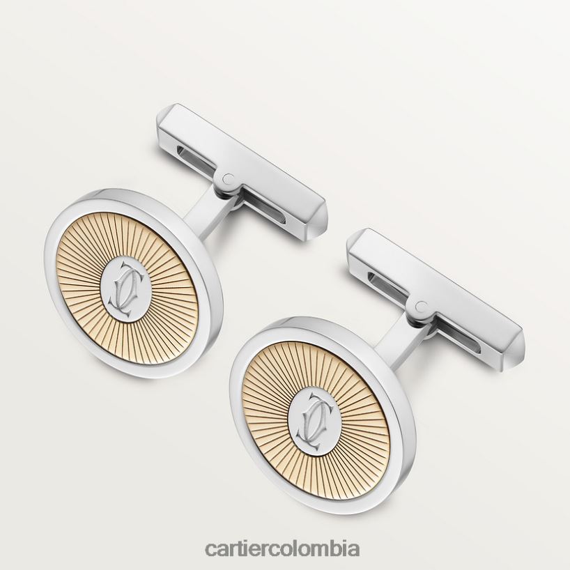 accesorios Cartier Gemelos con logo de doble C y motivo de rayos de sol dorados y plateados elegante V0HXJN1444