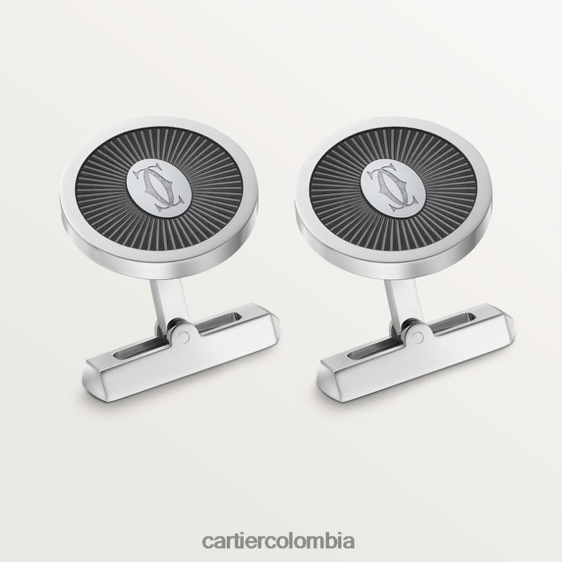 accesorios Cartier Gemelos con logo de doble C y motivo de rayos de sol lacados en negro elegante V0HXJN1424