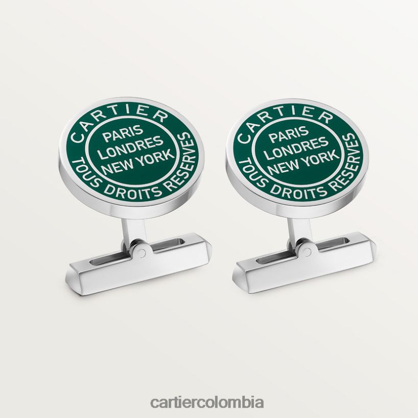 accesorios Cartier Gemelos doble c con motivo sello en plata y laca verde. elegante V0HXJN1408